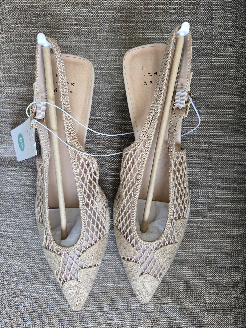 a new day Women's Tan Woven Slingback Flats
